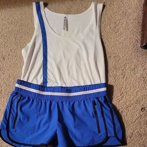 Fabletics Women's Top And Short Set 2 Piece Blue and White Sz SM $$19